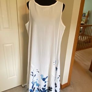 Darling summer dress, white and blue cotton, sleeveless, XL
